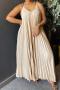 sexy plus size non-stretch 4 colors solid color sling pleated maxi dress_Black_Pink_Yellow_Beige