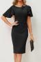 stylish plus size slight stretch 4 colors bowknot midi dress_Black