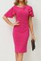 stylish plus size slight stretch 4 colors bowknot midi dress_Black_Magenta