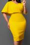 casual plus size slight stretch 3 colors solid color v-neck slit midi dress_Magenta_Yellow