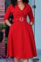 casual plus size slight stretch 3 colors solid color v-neck with belt midi dress_White_Red