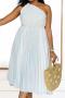 casual plus size slight stretch 4 colors with belt pleated midi dress_White