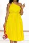 casual plus size slight stretch 4 colors with belt pleated midi dress_White_Red_Yellow