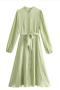 non-stretch single breasted loose casual midi dress with belt (size run small)_Pink_Light Green