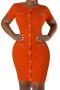 sexy plus size slight stretch knitted orange single-breasted bodycon mini dress_Black_Red_Magenta_Yellow_Orange