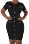 sexy plus size slight stretch knitted orange single-breasted bodycon mini dress_Black
