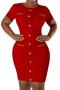 sexy plus size slight stretch knitted orange single-breasted bodycon mini dress_Black_Red