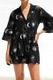 casual non-stretch simple loose batch printing bell sleeve mini dress_Black