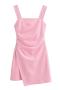 sexy non-stretch solid color sling pleated tight mini dress size run small_Pink