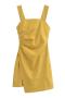 sexy non-stretch solid color sling pleated tight mini dress size run small_Pink_Yellow