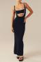 sexy slight stretch color-block knitted hollow maxi dress_Black