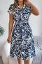 casual non-stretch 3 colors floral printing v-neck with belt midi dress_White_Sky Blue_Dark Blue