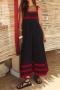 casual plus size non-stretch wave embroidery sling maxi dress#1_Black_Red