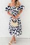 casual non-stretch geometry batch printing off shoulder midi dress_Black