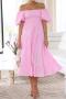 casual non-stretch 6 colors solid color off shoulder midi dress_Black_Pink