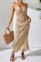 sexy slight stretch 4-color cut-out fit tassel knitted suspender midi dress_Black_White_Khaki