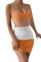 sexy plus size slight stretch orange color-block knitted bodycon mini dress_Orange