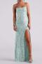 sexy plus size slight stretch sequin decor high slit maxi dress_Aqua Green
