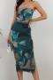 sexy slight stretch fixed printing tube top side slit midi dress_Red_Green