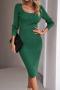 sexy slight stretch ribbed knit 4 colors square neck slim slit midi dress_Black_Gray_Green