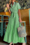 casual plus size non-stretch 3 colors stripe pattern maxi dress_Green