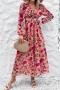 stylish non-stretch flower batch printing hollow laced chiffon sexy maxi dress_Black_Pink
