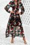stylish non-stretch flower batch printing hollow laced chiffon sexy maxi dress_Black