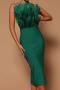 sexy slight stretch feather decor tube design midi dress_Magenta_Green