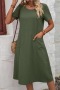 new casual plus-size non-stretch solid color loose crew neck short sleeve midi dress_Black_Orange_Dark Green