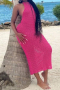 sexy slight stretch 3 colors halter-neck ribbed knit midi dress_Magenta