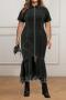 stylish plus size non-stretch solid color tassel zip-up slim midi dress_Black