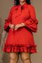 new sexy plus-size non-stretch solid color lace-up ruffle mini dress_Black_Red