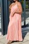 sexy plus-size non-stretch solid color press-pleated suspender maxi dress_Black_Pink