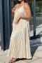 sexy plus-size non-stretch solid color press-pleated suspender maxi dress_Black_Pink_Yellow_Beige