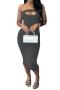 sexy slight stretch 3 colors solid color tube design hollow midi dress_Dark Gray