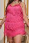 sexy plus size slight stretch solid color sling tassel sequins mini dress_Magenta