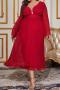 sexy plus size non-stretch solid color chiffon backless midi dress_White_Pink_Rose Red