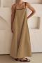 new casual non-stretch solid color pocket loose suspender maxi dress_Black_Dark Blue_Beige_Khaki
