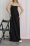 new casual non-stretch solid color pocket loose suspender maxi dress_Black