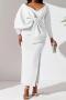 sexy plus size slight stretch 3 colors v-neck bow-knot decor slit maxi dress_White