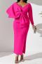 sexy plus size slight stretch 3 colors v-neck bow-knot decor slit maxi dress_White_Magenta