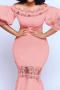 sexy plus size slight stretch stitching lace off shoulder maxi dress_Black_White_Pink