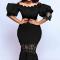 sexy plus size slight stretch stitching lace off shoulder maxi dress_Black