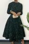 casual plus size slight stretch 5 colors sequin decor crew neck midi dress_Black_Rose Red_Dark Green