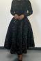 casual plus size slight stretch 5 colors sequin decor crew neck midi dress_Black