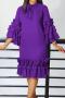 casual plus size slight stretch 5 colors solid color crew neck ruffle midi dress_Black_Red_Yellow_Green_Purple