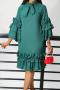 casual plus size slight stretch 5 colors solid color crew neck ruffle midi dress_Black_Red_Yellow_Green