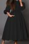 casual plus size stretch solid color half-high collar with belt midi dress_Black