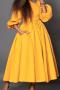 casual plus size stretch solid color half-high collar with belt midi dress_Black_Yellow
