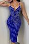 sexy plus size slight stretch rhinestone decor sling slit midi dress_Black_Blue
